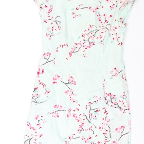 Joules Womens Blue Floral Cotton Shift Size 8 Round Neck Zip