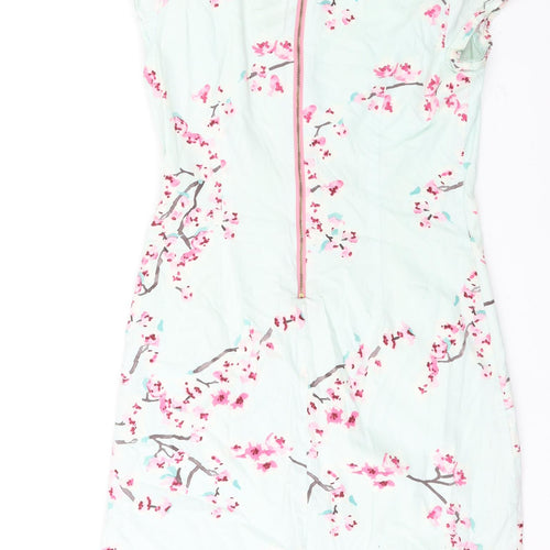 Joules Womens Blue Floral Cotton Shift Size 8 Round Neck Zip