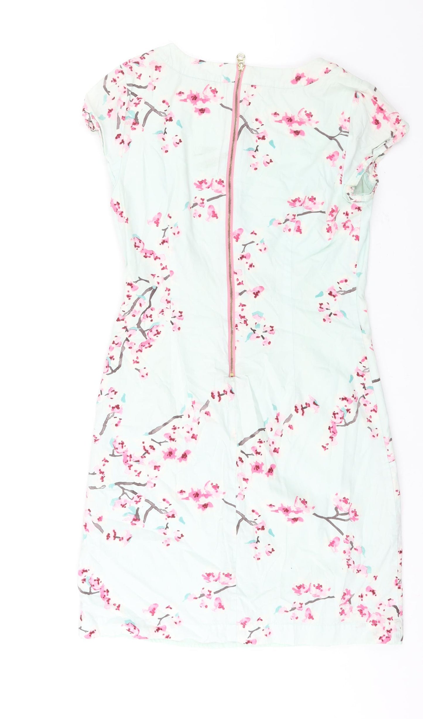 Joules Womens Blue Floral Cotton Shift Size 8 Round Neck Zip