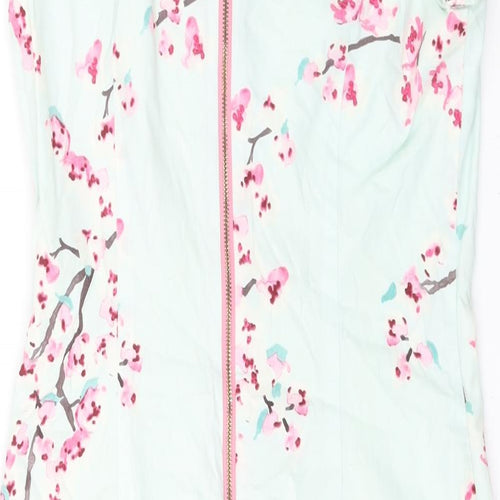 Joules Womens Blue Floral Cotton Shift Size 8 Round Neck Zip