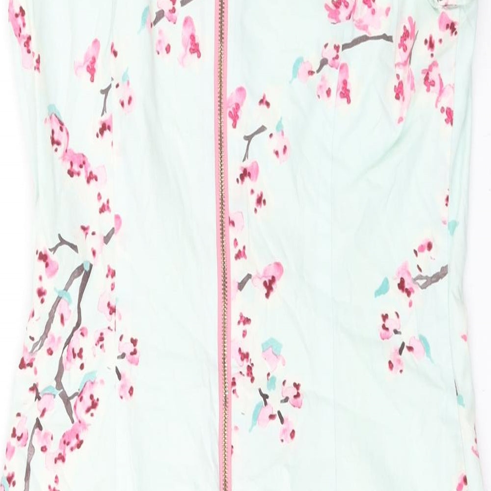 Joules Womens Blue Floral Cotton Shift Size 8 Round Neck Zip