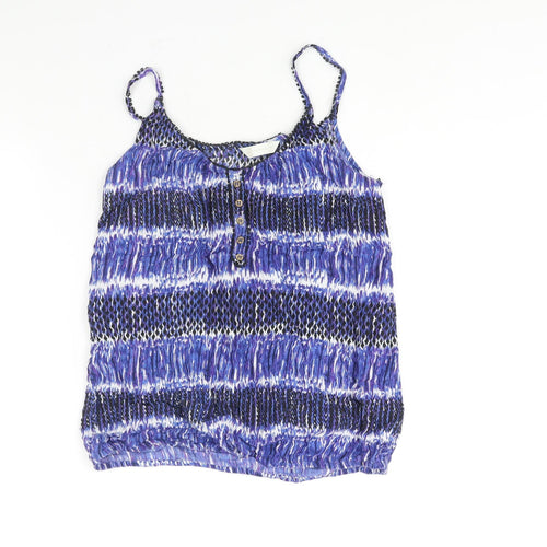 BHS Womens Blue Geometric Viscose Camisole Blouse Size 12 Scoop Neck - Button Detail