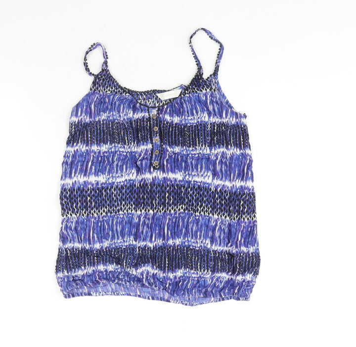 BHS Womens Blue Geometric Viscose Camisole Blouse Size 12 Scoop Neck - Button Detail