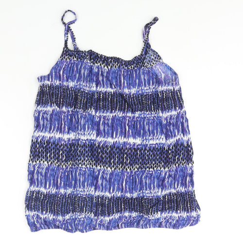 BHS Womens Blue Geometric Viscose Camisole Blouse Size 12 Scoop Neck - Button Detail