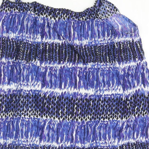 BHS Womens Blue Geometric Viscose Camisole Blouse Size 12 Scoop Neck - Button Detail