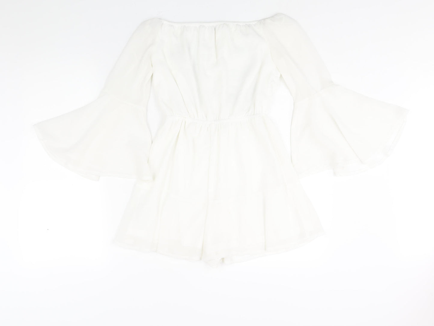 Quiz Womens White Polyester Playsuit One-Piece Size 6 Tie - Floral Embroidery Drawstring Waist
