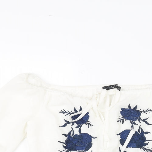 Quiz Womens White Polyester Playsuit One-Piece Size 6 Tie - Floral Embroidery Drawstring Waist