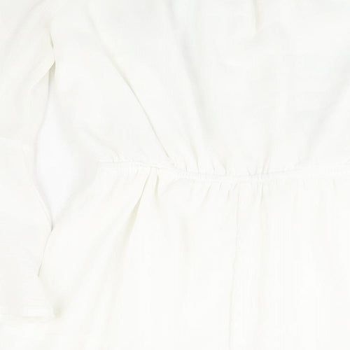 Quiz Womens White Polyester Playsuit One-Piece Size 6 Tie - Floral Embroidery Drawstring Waist
