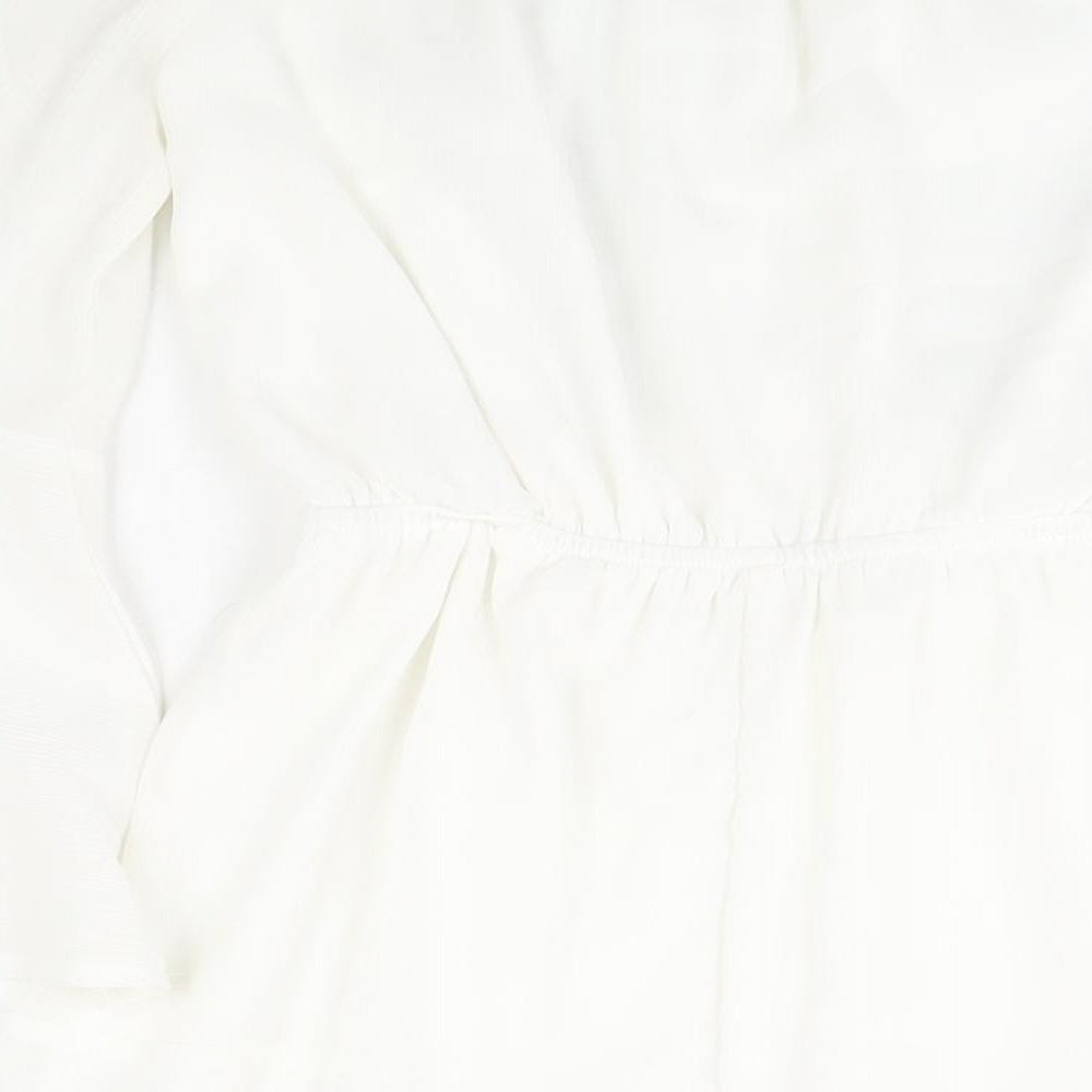 Quiz Womens White Polyester Playsuit One-Piece Size 6 Tie - Floral Embroidery Drawstring Waist