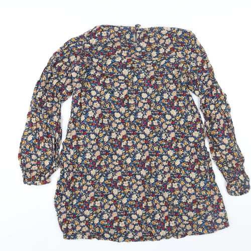 Zara Womens Multicoloured Floral Polyester Mini Size M Round Neck Button - Tie Detail