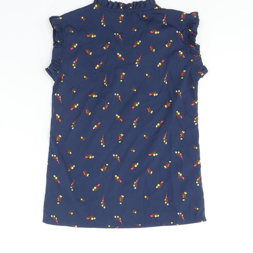 Zudio Womens Blue Geometric Polyester Basic Blouse Size 2XS Mock Neck - Bow Frill