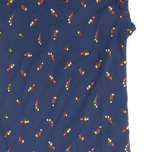 Zudio Womens Blue Geometric Polyester Basic Blouse Size 2XS Mock Neck - Bow Frill