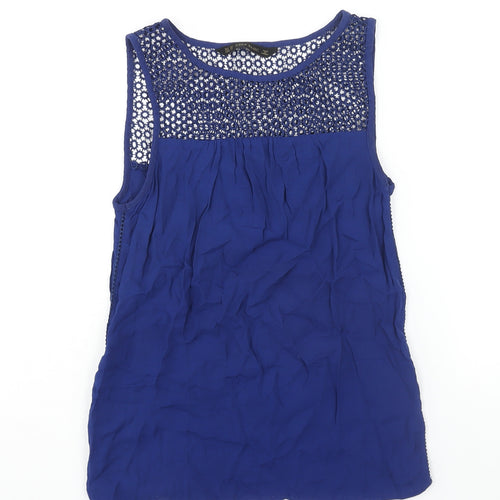 Zara Womens Blue Polyester Camisole Blouse Size XS Round Neck - Lace Detail