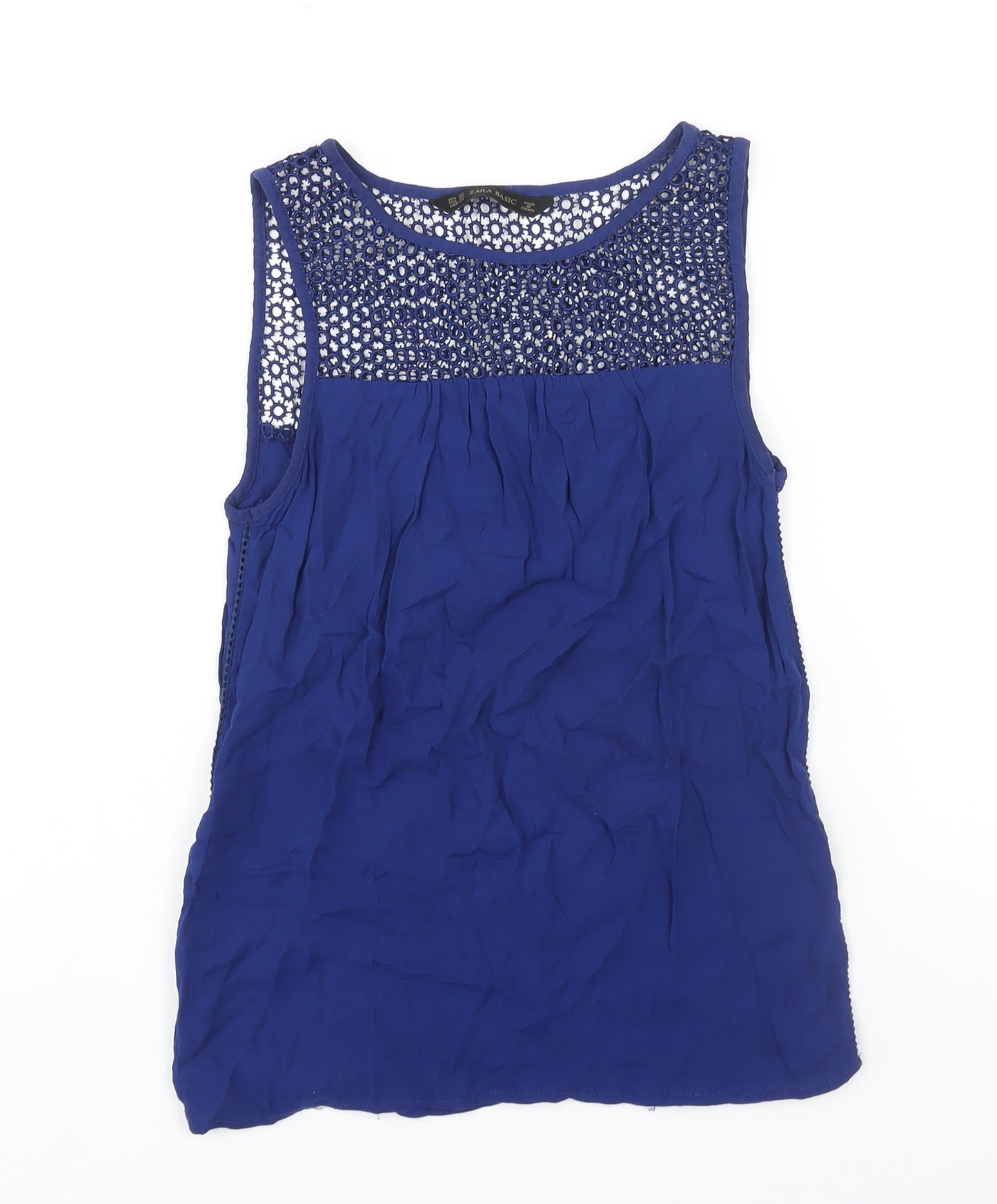Zara Womens Blue Polyester Camisole Blouse Size XS Round Neck - Lace Detail