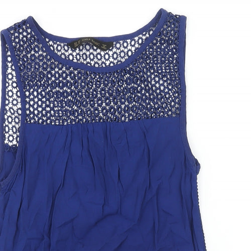 Zara Womens Blue Polyester Camisole Blouse Size XS Round Neck - Lace Detail