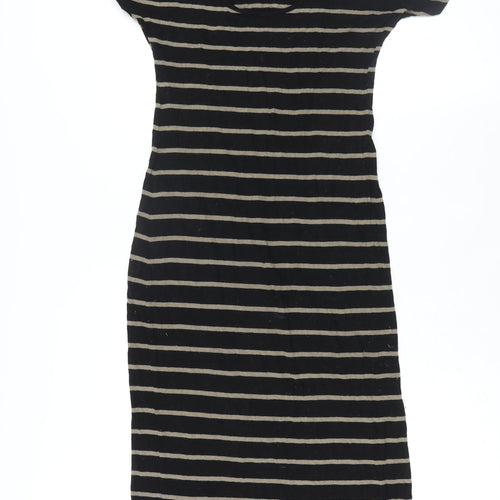 Monsoon Womens Black Striped Viscose Shift Size 10 Round Neck Pullover