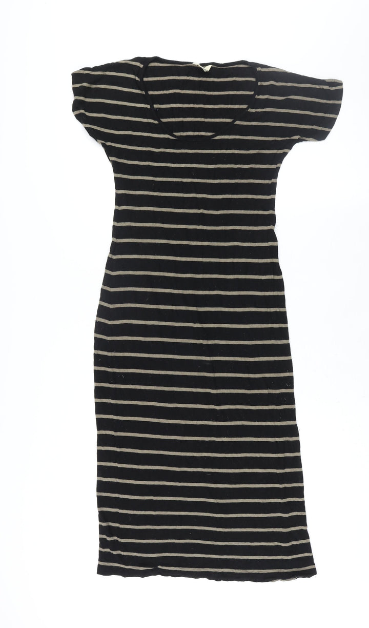 Monsoon Womens Black Striped Viscose Shift Size 10 Round Neck Pullover