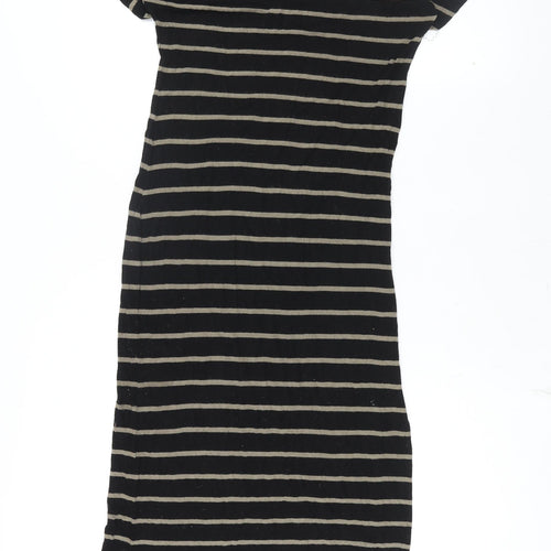 Monsoon Womens Black Striped Viscose Shift Size 10 Round Neck Pullover