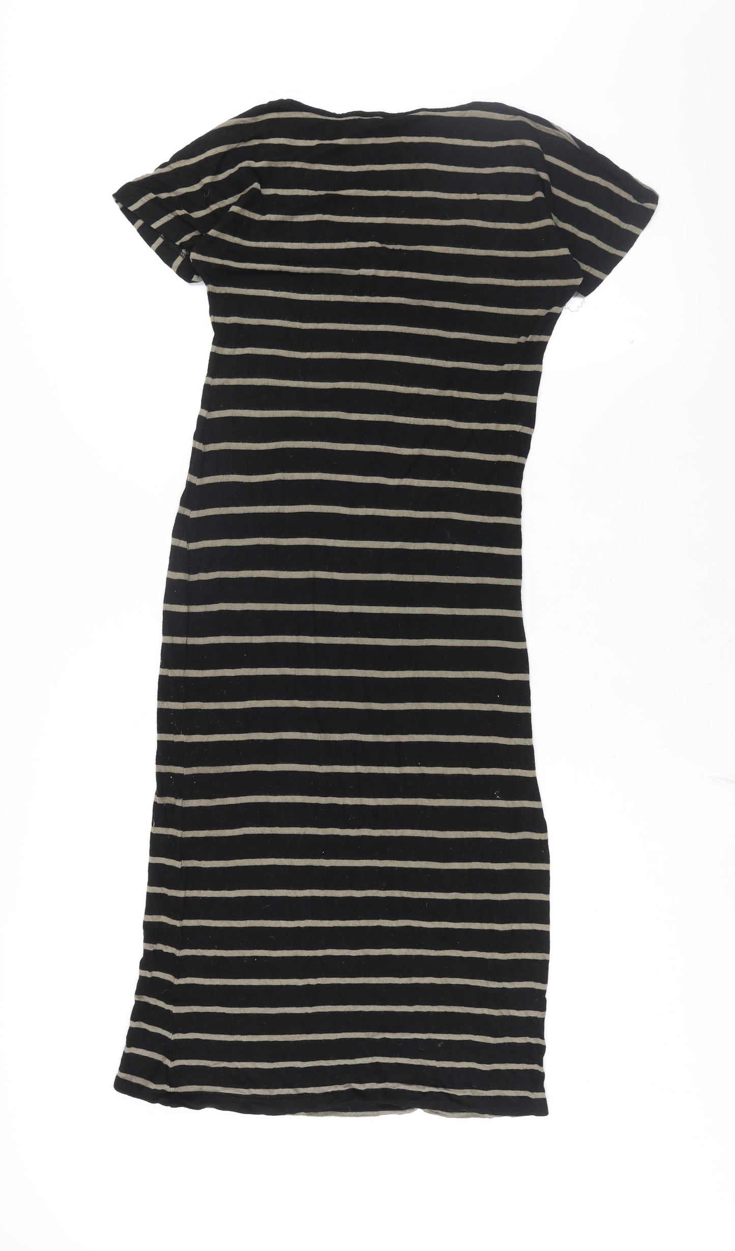 Monsoon Womens Black Striped Viscose Shift Size 10 Round Neck Pullover
