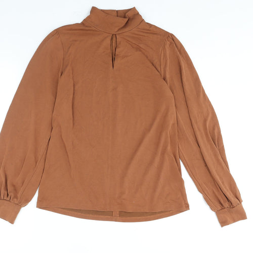 Marks and Spencer Womens Brown Modal Basic Blouse Size 10 Mock Neck