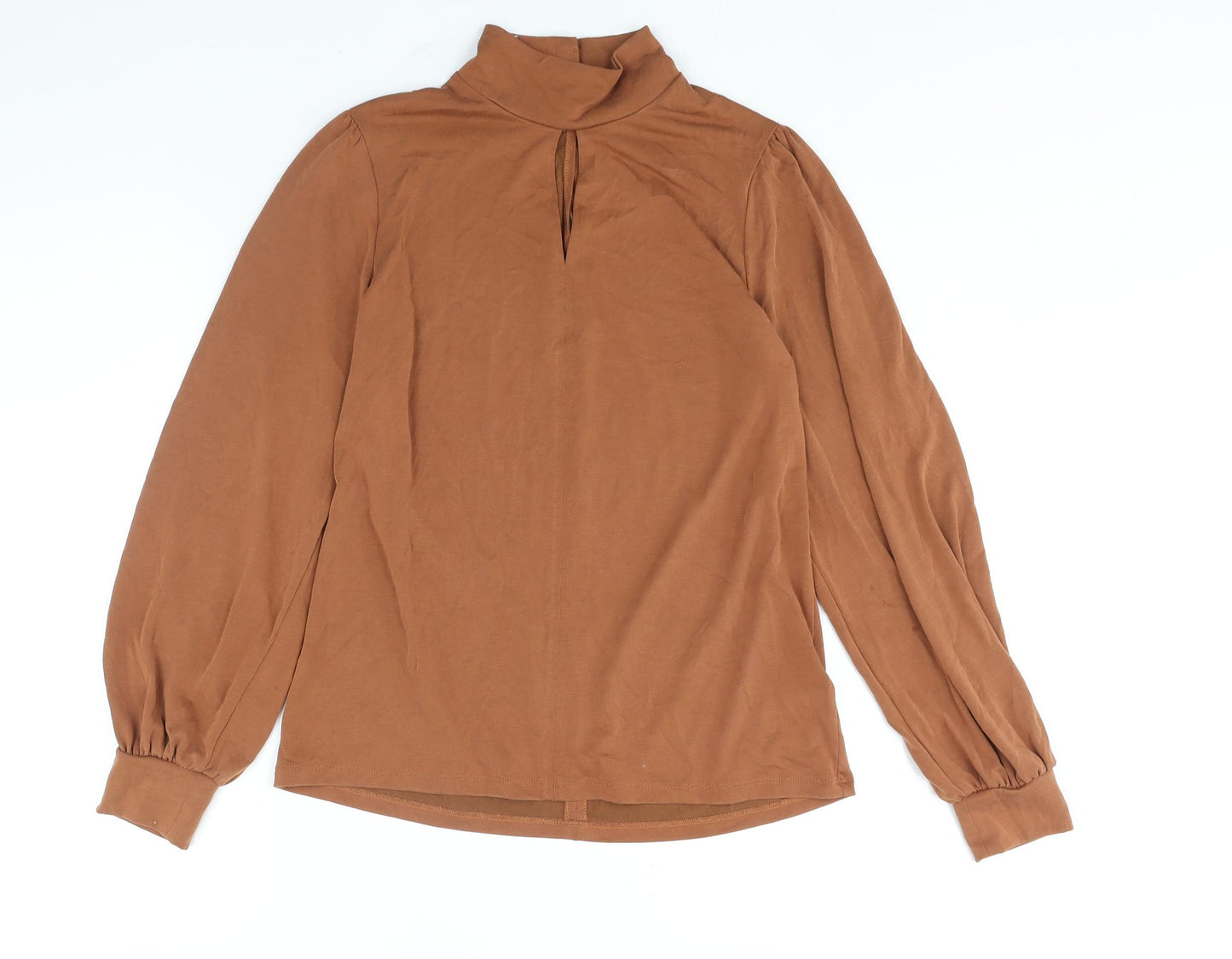 Marks and Spencer Womens Brown Modal Basic Blouse Size 10 Mock Neck