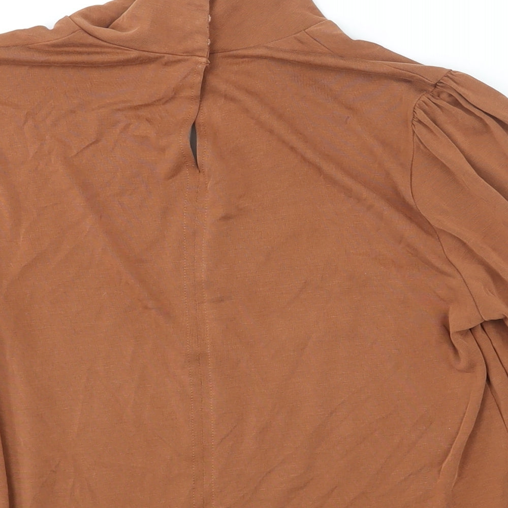 Marks and Spencer Womens Brown Modal Basic Blouse Size 10 Mock Neck