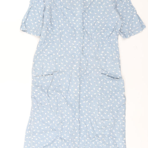 Pomodoro Womens Blue Geometric Cotton Shift Size 10 Round Neck Zip