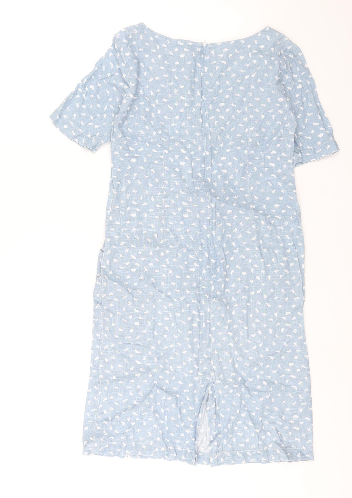 Pomodoro Womens Blue Geometric Cotton Shift Size 10 Round Neck Zip