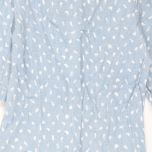 Pomodoro Womens Blue Geometric Cotton Shift Size 10 Round Neck Zip