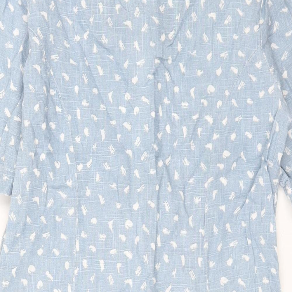 Pomodoro Womens Blue Geometric Cotton Shift Size 10 Round Neck Zip