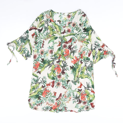 H&M Womens Multicoloured Floral Viscose Mini Size 12 V-Neck Pullover - Tie Detail