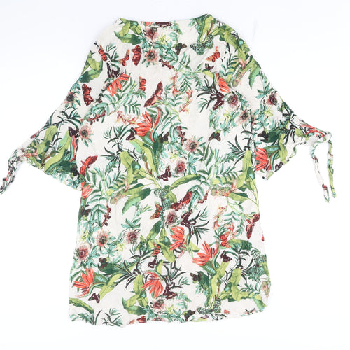 H&M Womens Multicoloured Floral Viscose Mini Size 12 V-Neck Pullover - Tie Detail