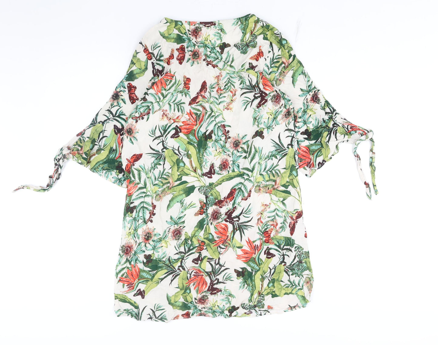 H&M Womens Multicoloured Floral Viscose Mini Size 12 V-Neck Pullover - Tie Detail