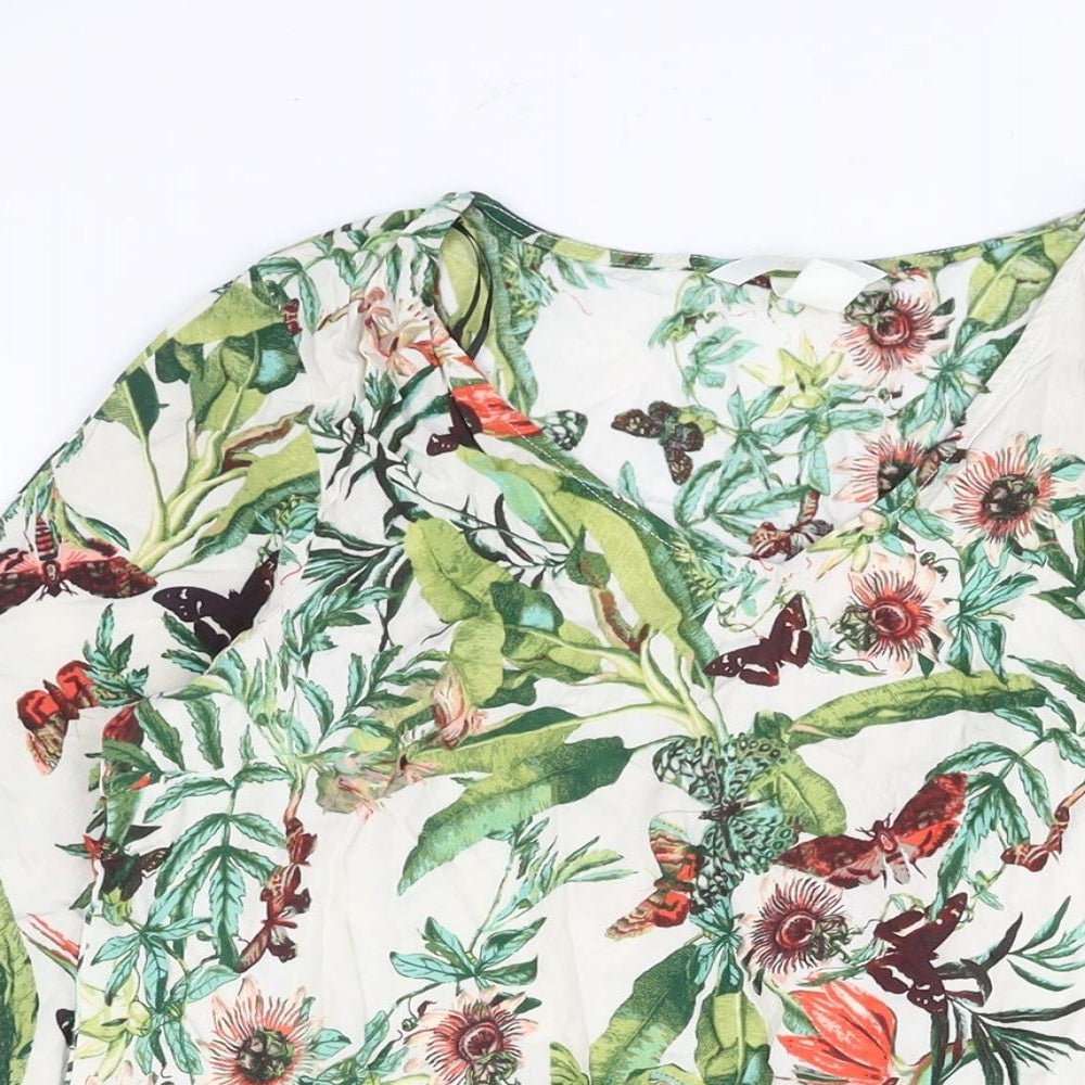 H&M Womens Multicoloured Floral Viscose Mini Size 12 V-Neck Pullover - Tie Detail