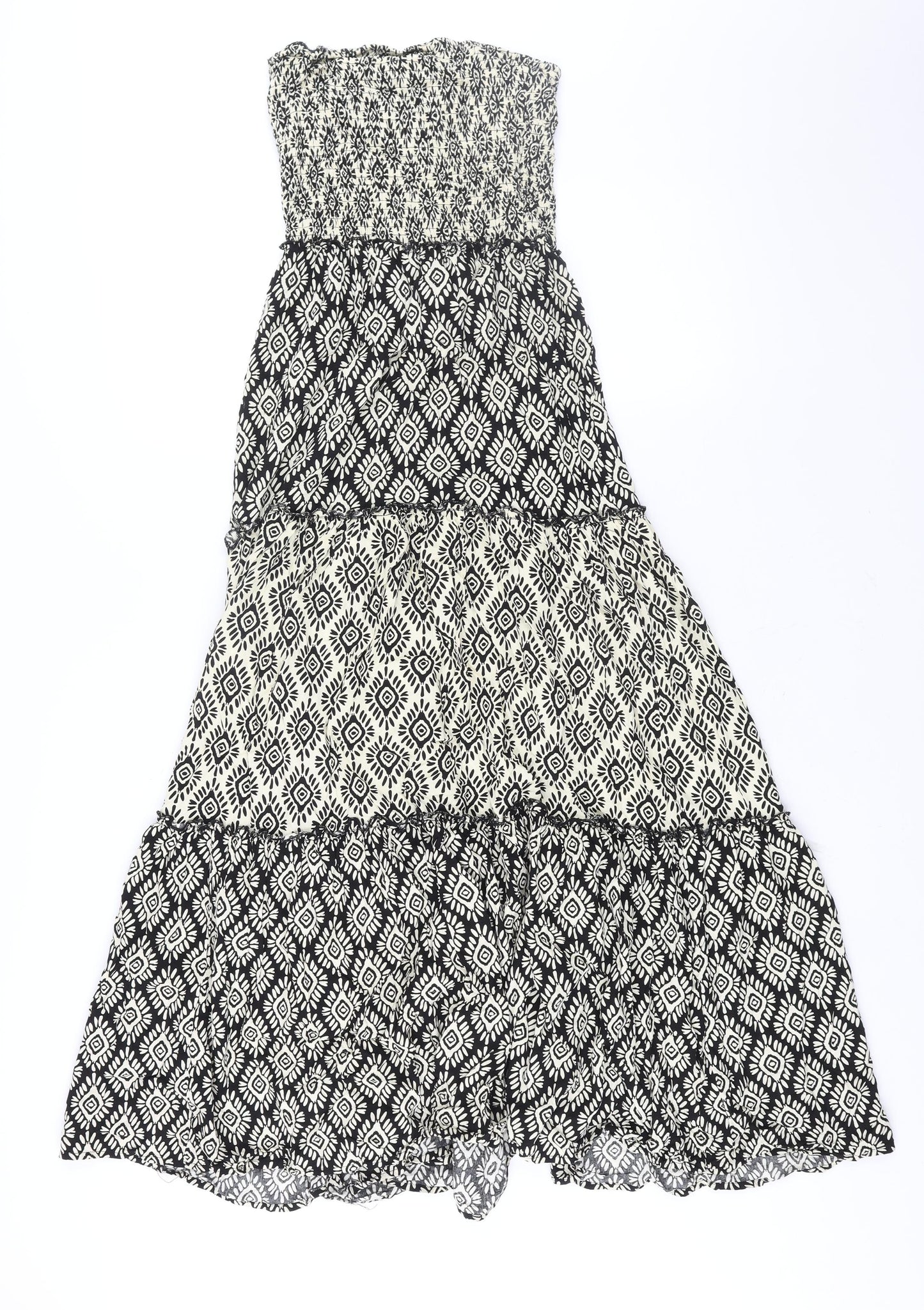 Abel The Label Womens Black Geometric Viscose Maxi Size S Square Neck Pullover - Smocked