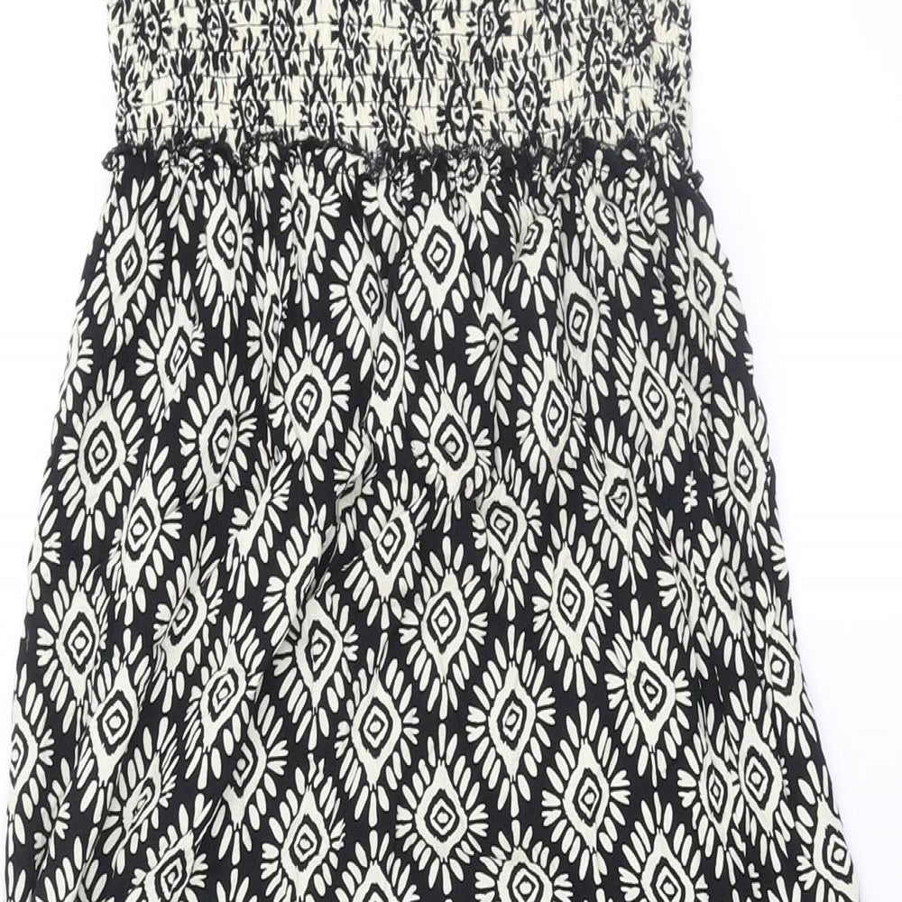 Abel The Label Womens Black Geometric Viscose Maxi Size S Square Neck Pullover - Smocked