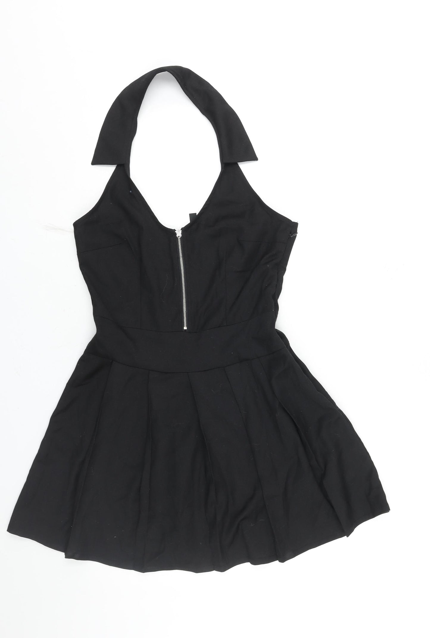 Divided by H&M Womens Black Polyester Shift Size 12 Halter Zip - Pleated