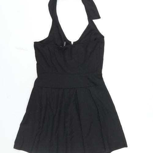 Divided by H&M Womens Black Polyester Shift Size 12 Halter Zip - Pleated