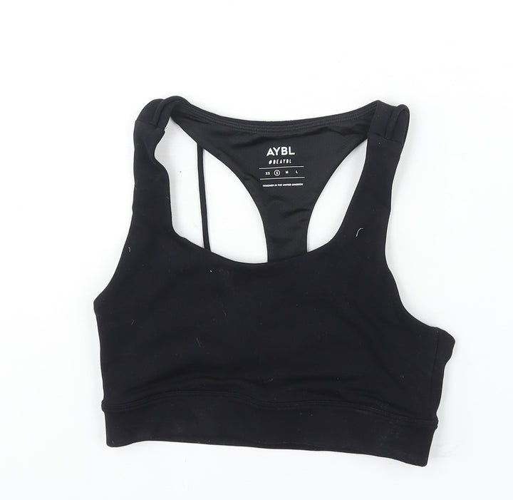 Aybl Womens Black Polyester Cropped Tank Size S Scoop Neck Pullover - Logo