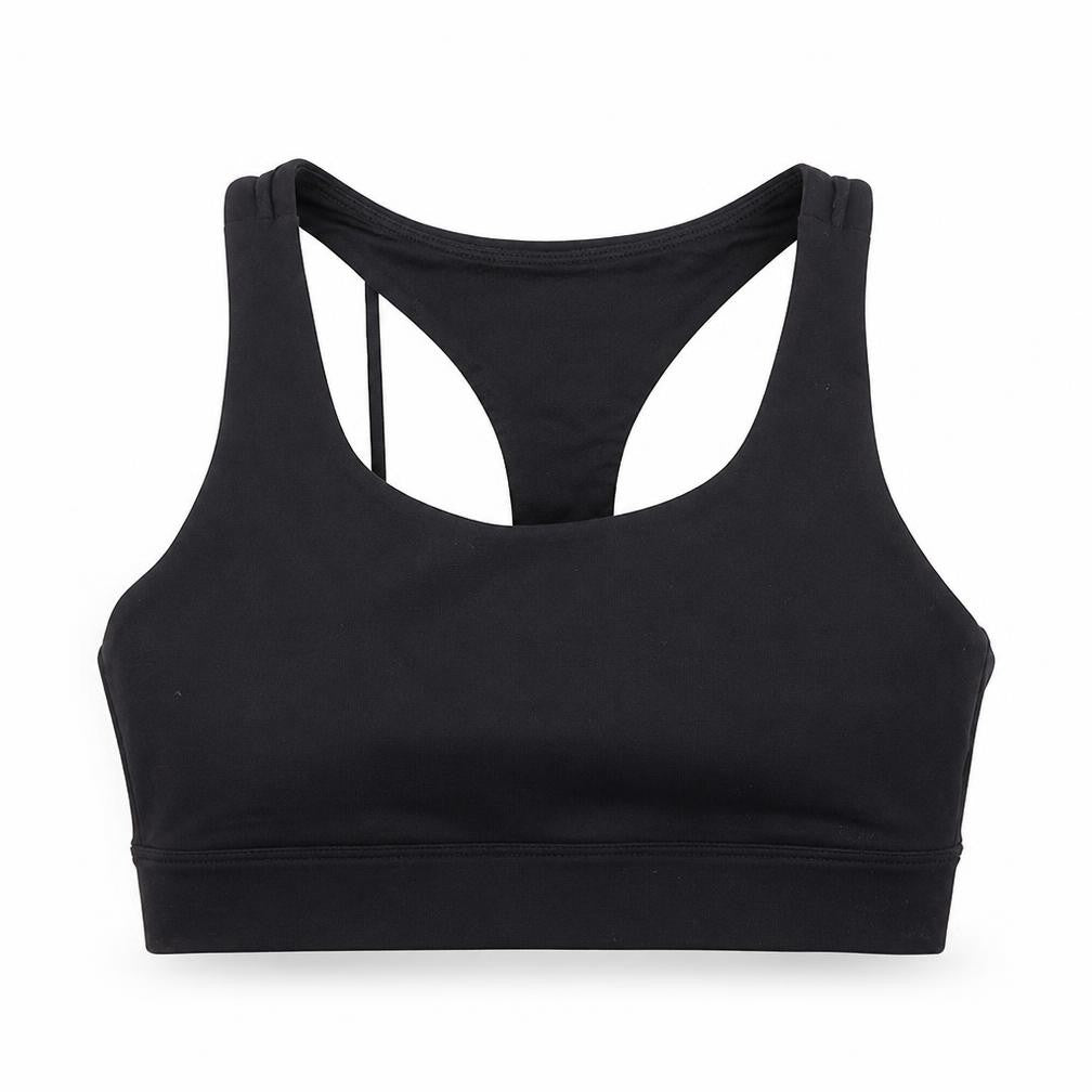 Front view of AYBL women’s black polyester cropped tank, size S, scoop neck pullover - logo