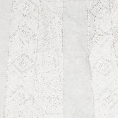 Per Una Womens Beige Geometric Cotton Trumpet Skirt Size 14 Zip - Embroidered Detail