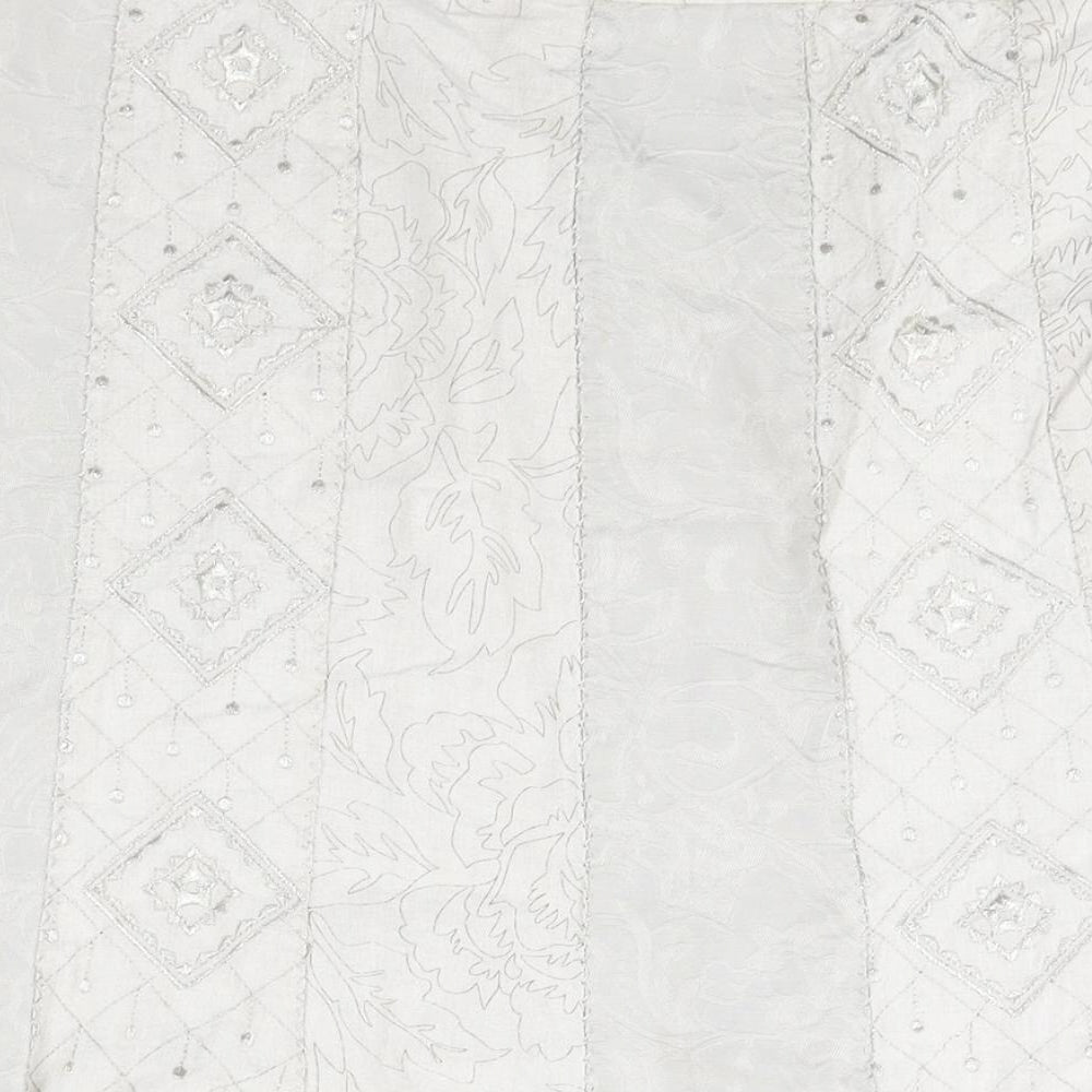 Per Una Womens Beige Geometric Cotton Trumpet Skirt Size 14 Zip - Embroidered Detail