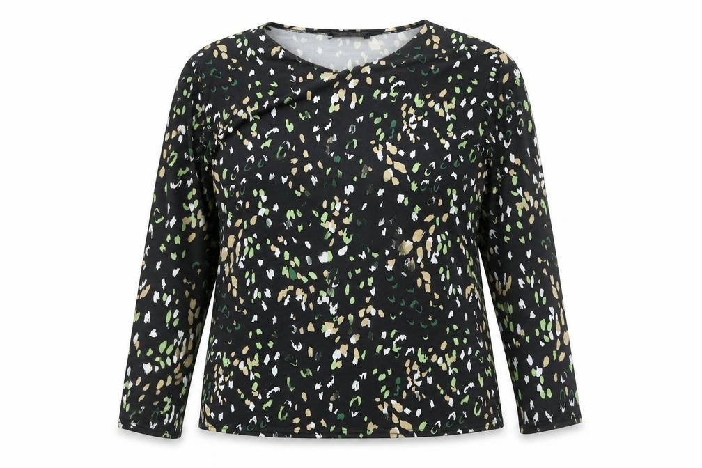 Mia Moda Womens Black Geometric Polyester Basic Blouse Size 16 Round Neck