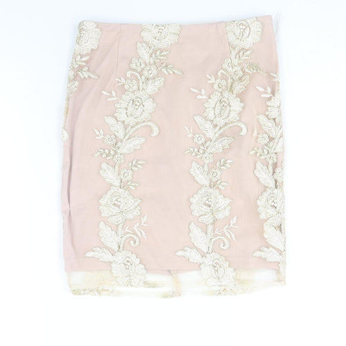 Love & Other Things Womens Pink Floral Polyester Bandage Skirt Size 8 Zip - Embroidered