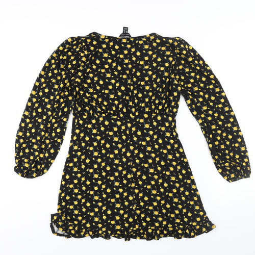 New Look Womens Black Floral Viscose A-Line Size 12 V-Neck Pullover - Fril