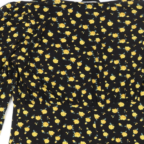New Look Womens Black Floral Viscose A-Line Size 12 V-Neck Pullover - Fril