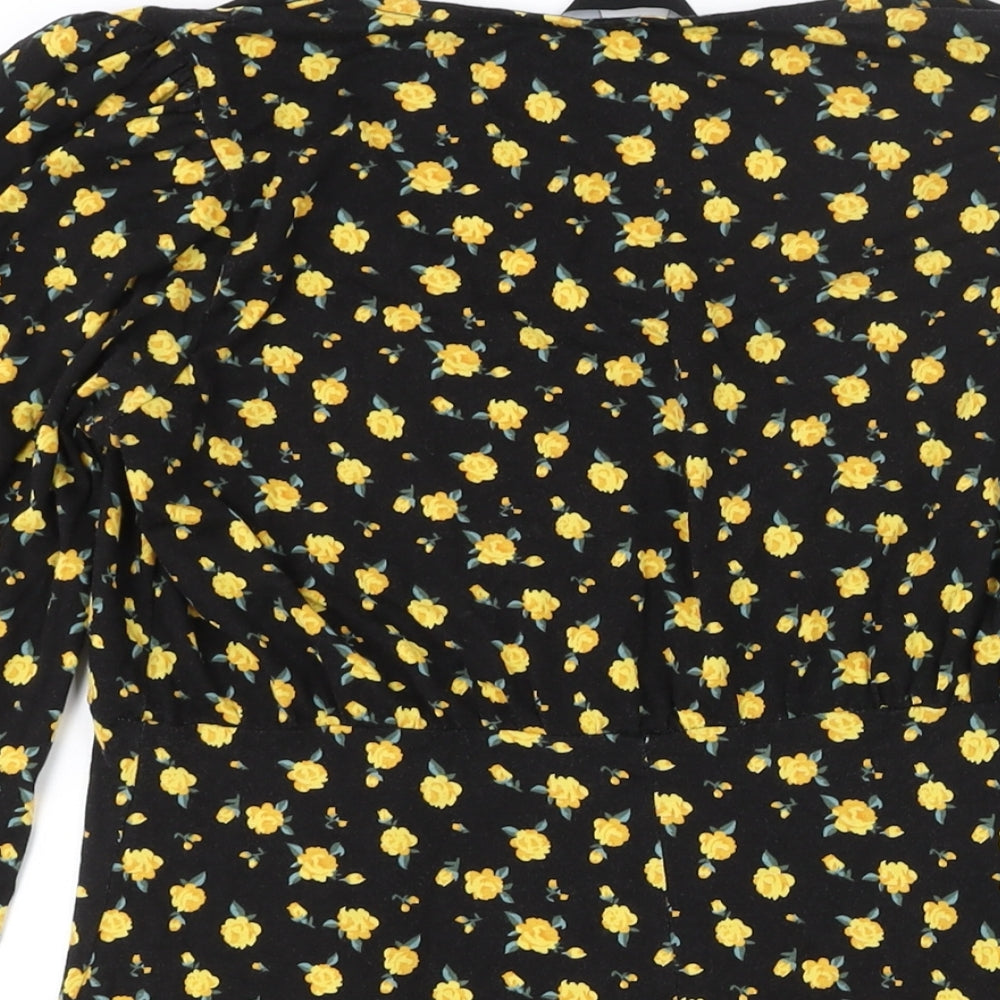 New Look Womens Black Floral Viscose A-Line Size 12 V-Neck Pullover - Fril