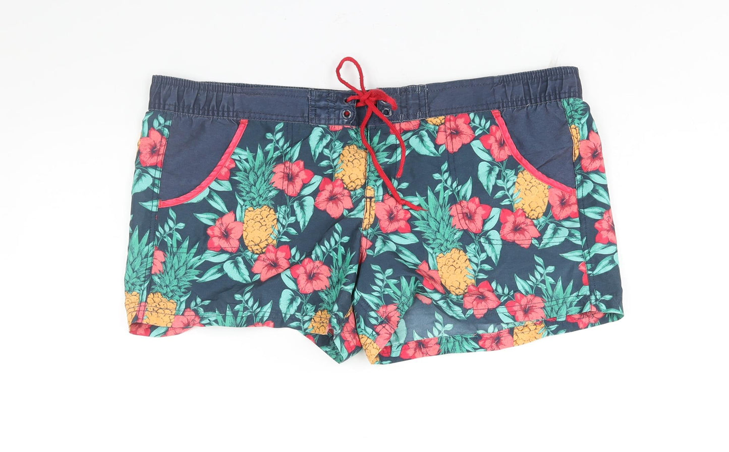 Fat Face Womens Blue Floral Polyester Basic Shorts Size 14 L3 in Regular Lace Up