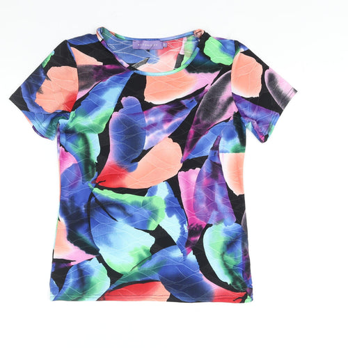 Autonomy Womens Multicoloured Geometric Polyester Basic T-Shirt Size 12 Round Neck