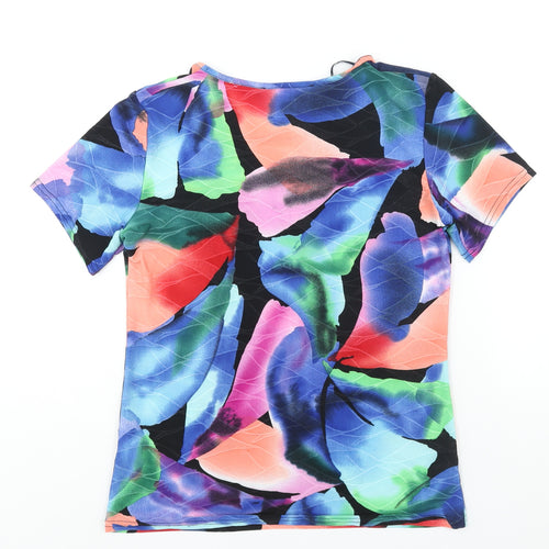 Autonomy Womens Multicoloured Geometric Polyester Basic T-Shirt Size 12 Round Neck